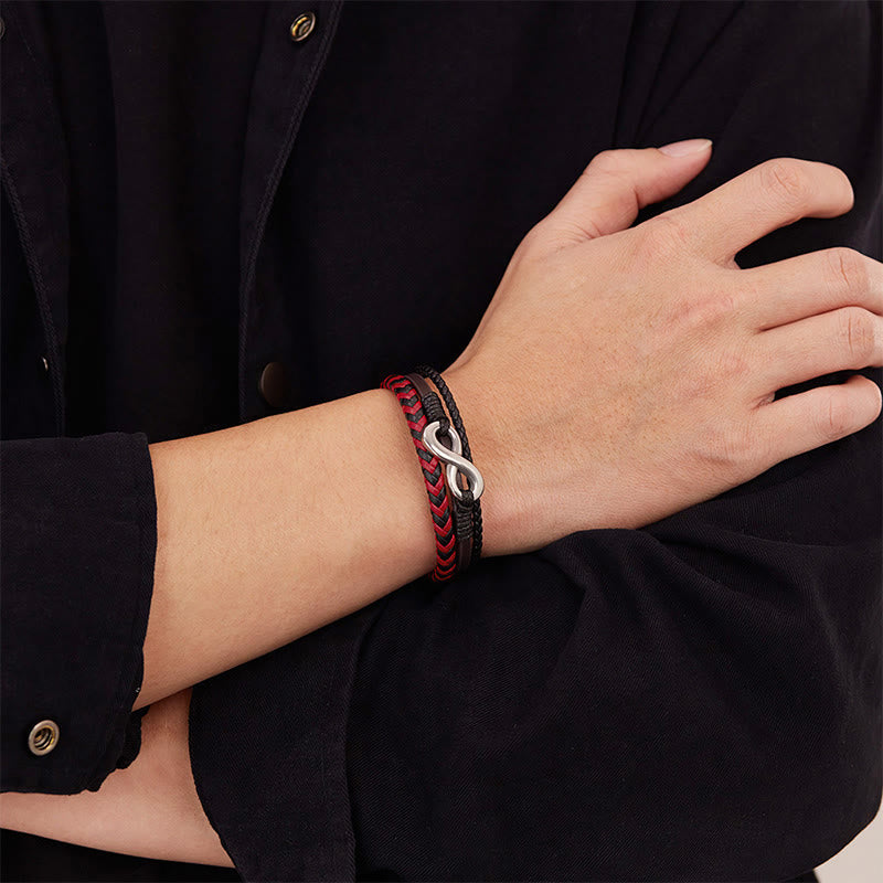 Titanium Steel and Braided Three-Layer Leather Balance Bracelet