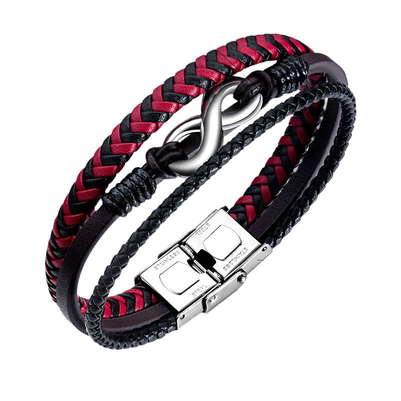 Titanium Steel and Braided Three-Layer Leather Balance Bracelet