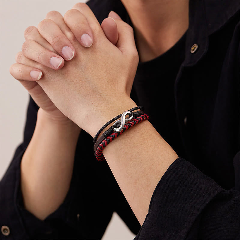 Titanium Steel and Braided Three-Layer Leather Balance Bracelet