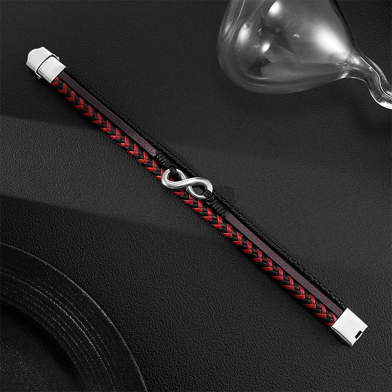 Titanium Steel and Braided Three-Layer Leather Balance Bracelet