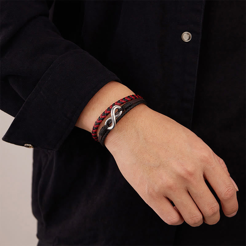 Titanium Steel and Braided Three-Layer Leather Balance Bracelet