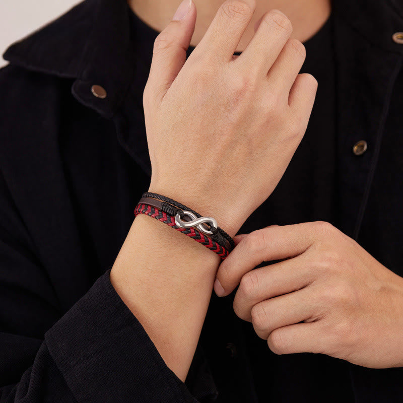 Titanium Steel and Braided Three-Layer Leather Balance Bracelet