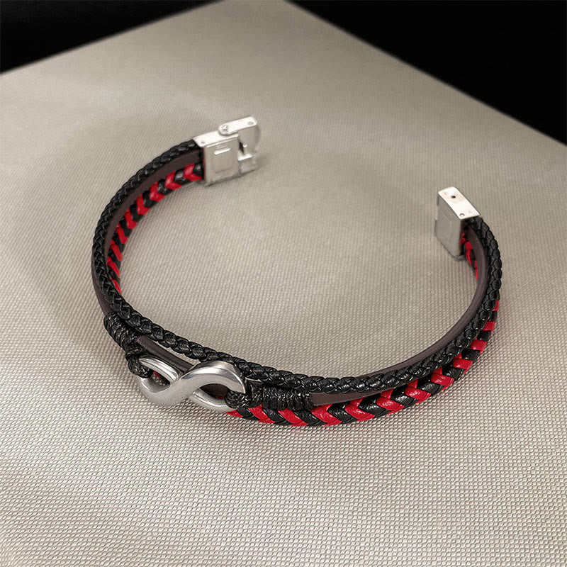 Titanium Steel and Braided Three-Layer Leather Balance Bracelet