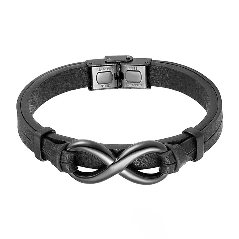 Minimalist Titanium Steel and Single Layer Leather Balance Bracelet