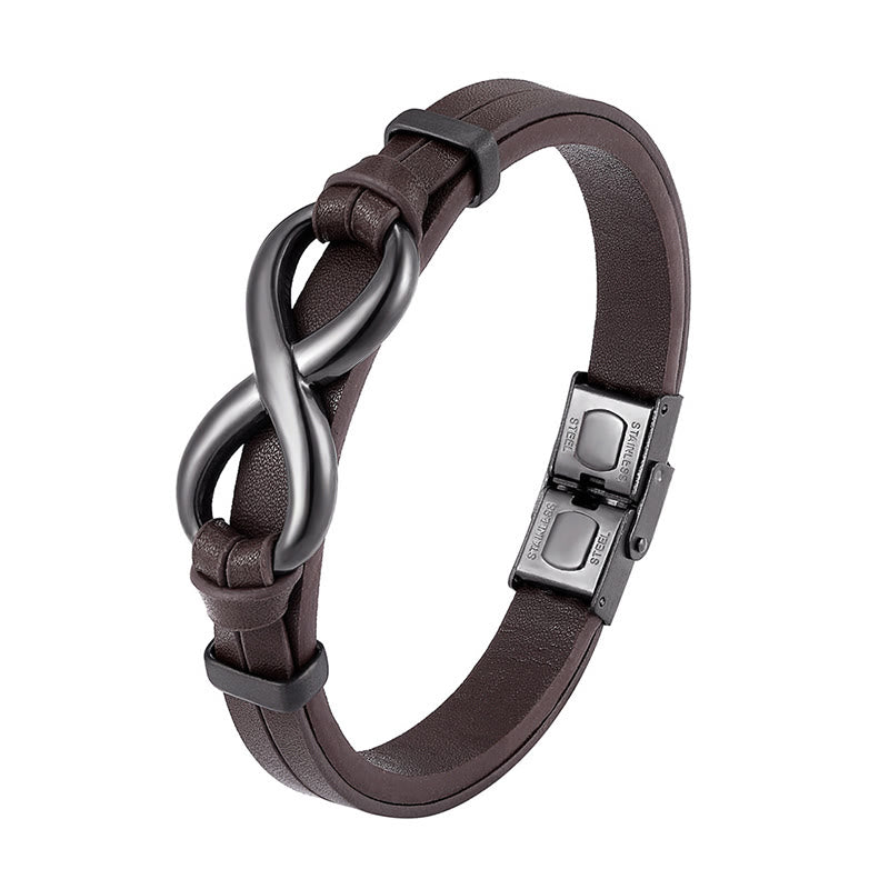 Minimalist Titanium Steel and Single Layer Leather Balance Bracelet