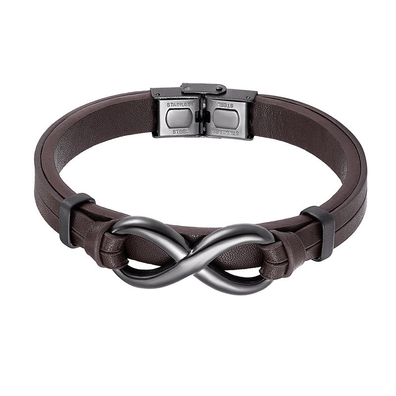 Minimalist Titanium Steel and Single Layer Leather Balance Bracelet