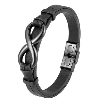 Minimalist Titanium Steel and Single Layer Leather Balance Bracelet