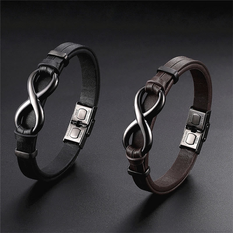 Minimalist Titanium Steel and Single Layer Leather Balance Bracelet