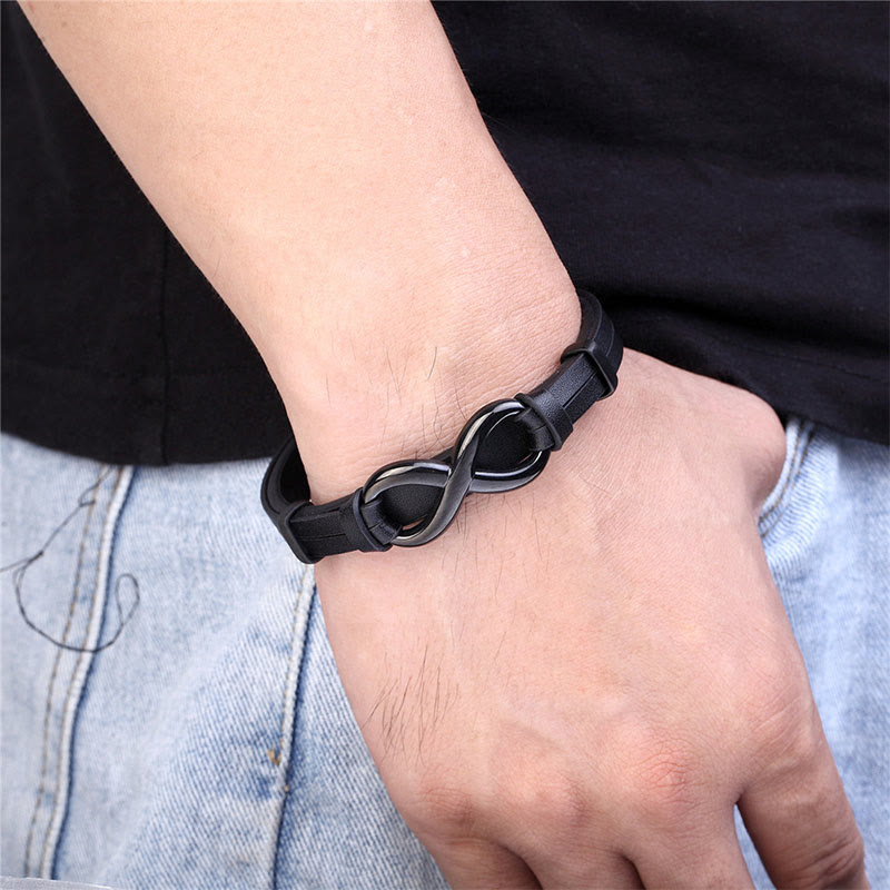 Minimalist Titanium Steel and Single Layer Leather Balance Bracelet