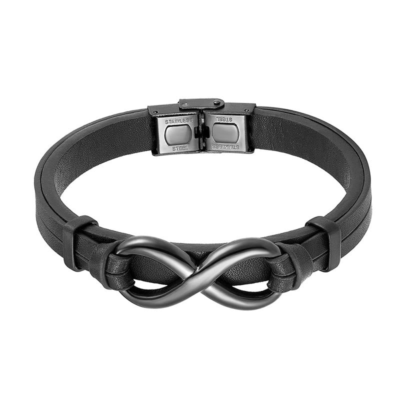 Minimalist Titanium Steel and Single Layer Leather Balance Bracelet
