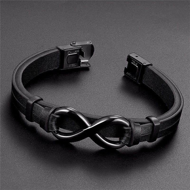 Minimalist Titanium Steel and Single Layer Leather Balance Bracelet