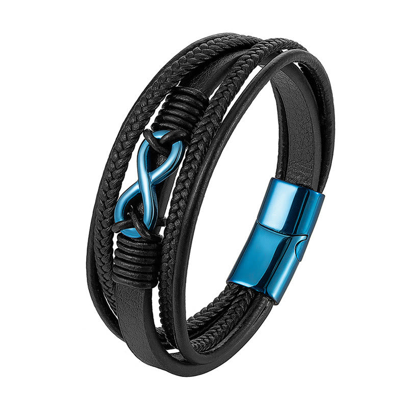 Modern Multilayered Leather & Titanium Steel Infinity Bracelet (Gold Finish Available)
