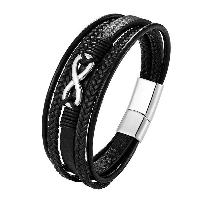 Modern Multilayered Leather & Titanium Steel Infinity Bracelet (Gold Finish Available)
