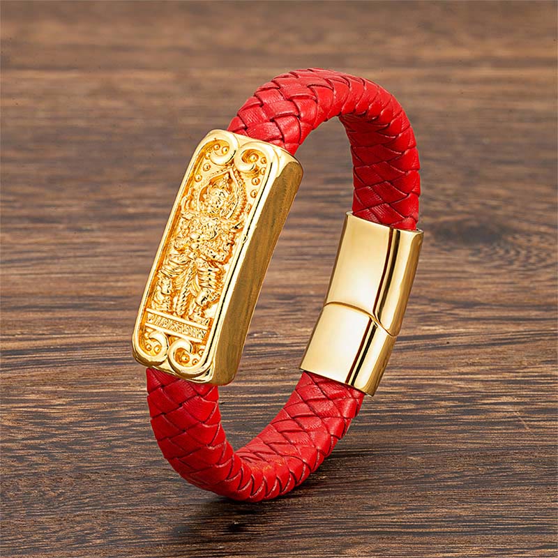 Minimalist Buddha Symbol Titanium Steel and Leather Strengthened Bracelet