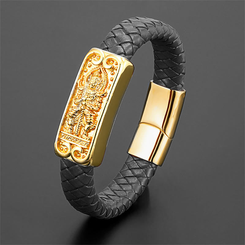 Minimalist Buddha Symbol Titanium Steel and Leather Strengthened Bracelet