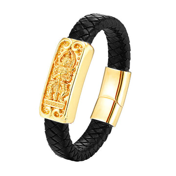 Minimalist Buddha Symbol Titanium Steel and Leather Strengthened Bracelet