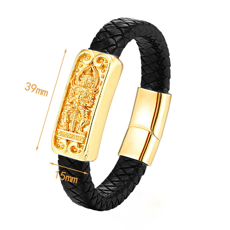 Minimalist Buddha Symbol Titanium Steel and Leather Strengthened Bracelet