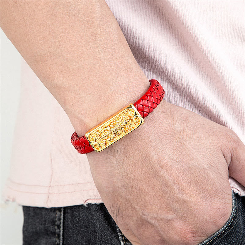 Minimalist Buddha Symbol Titanium Steel and Leather Strengthened Bracelet