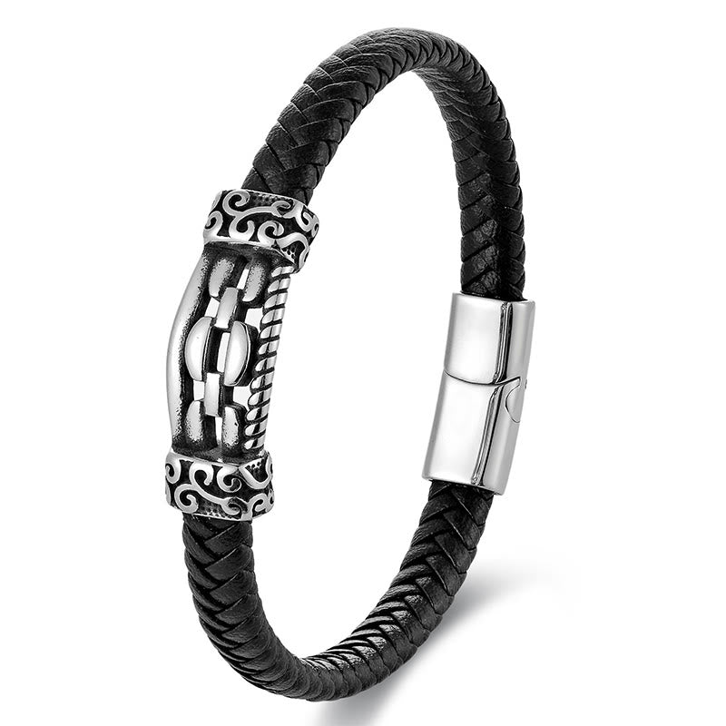 Titanium Steel & Leather Chain Link Braided Bracelet for Balance
