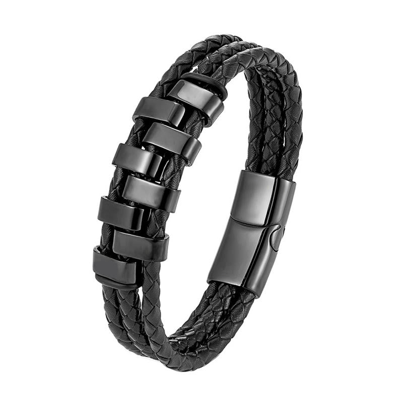 Geometric Titanium Steel & Leather Bracelet - Modern Energy Anchor
