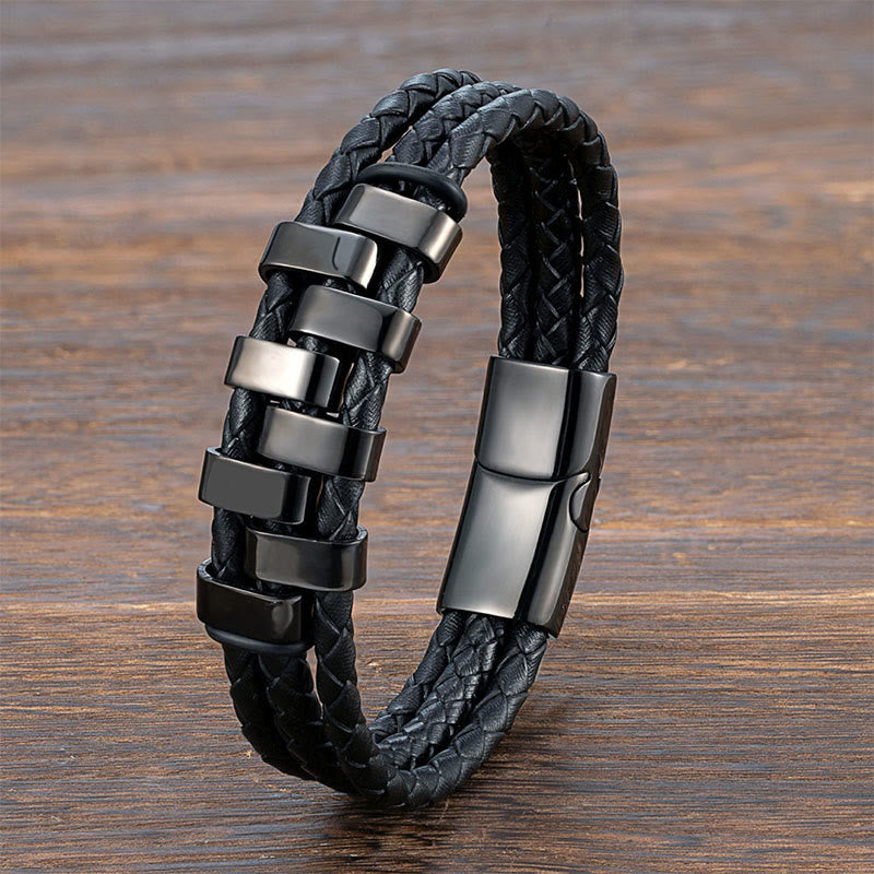 Geometric Titanium Steel & Leather Bracelet - Modern Energy Anchor