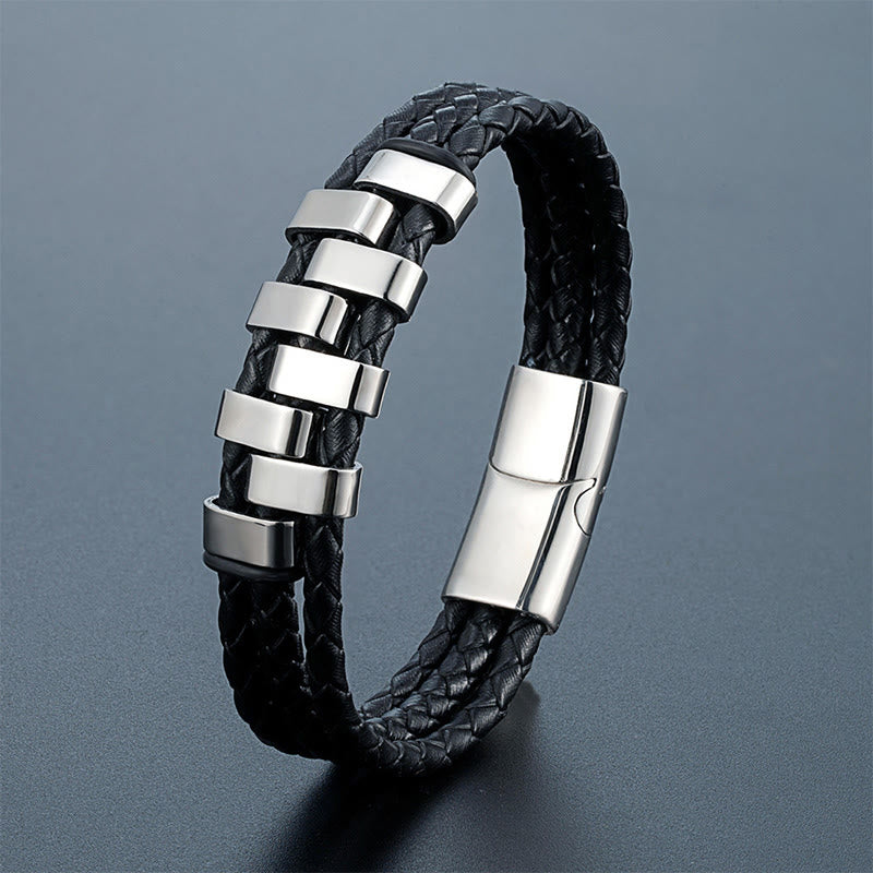 Geometric Titanium Steel & Leather Bracelet - Modern Energy Anchor