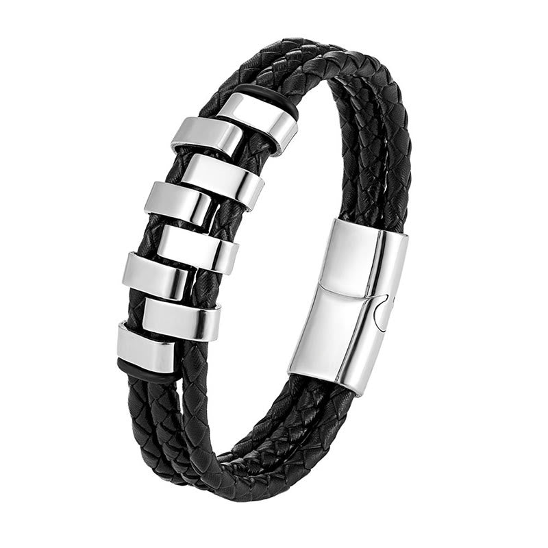 Geometric Titanium Steel & Leather Bracelet - Modern Energy Anchor