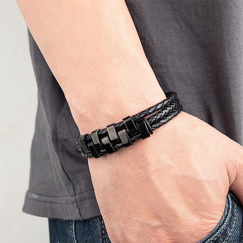 Geometric Titanium Steel & Leather Bracelet - Modern Energy Anchor
