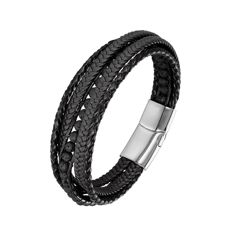 Diverse Mineral Beaded Leather Bracelet with Adjustable Buckle