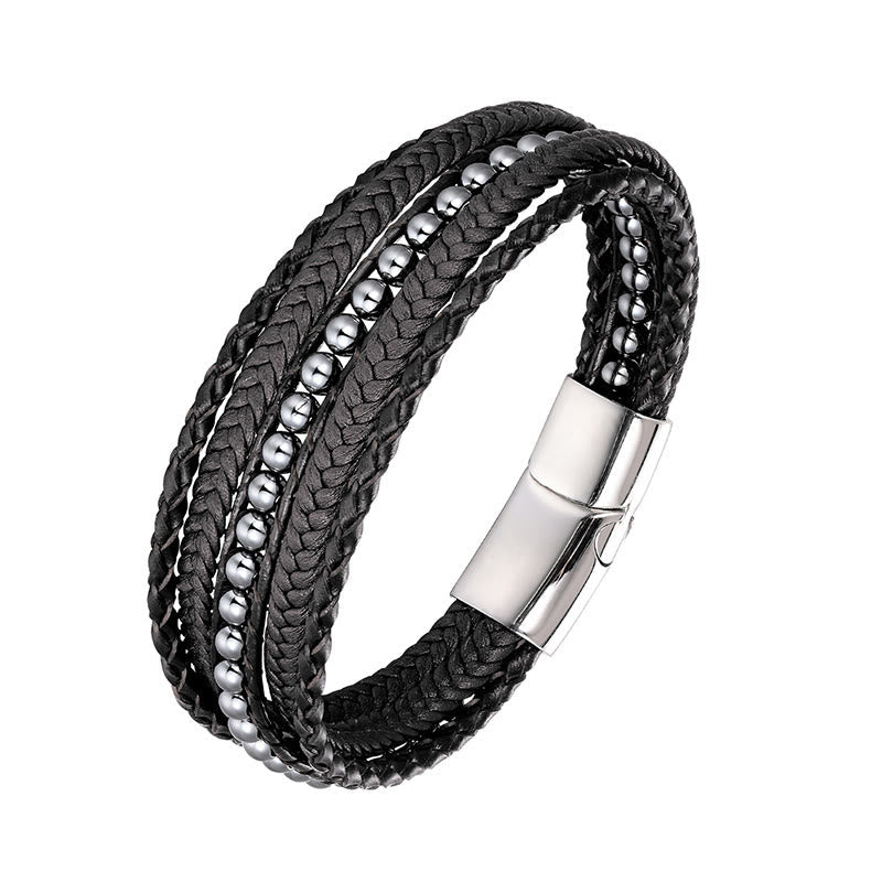 Diverse Mineral Beaded Leather Bracelet with Adjustable Buckle