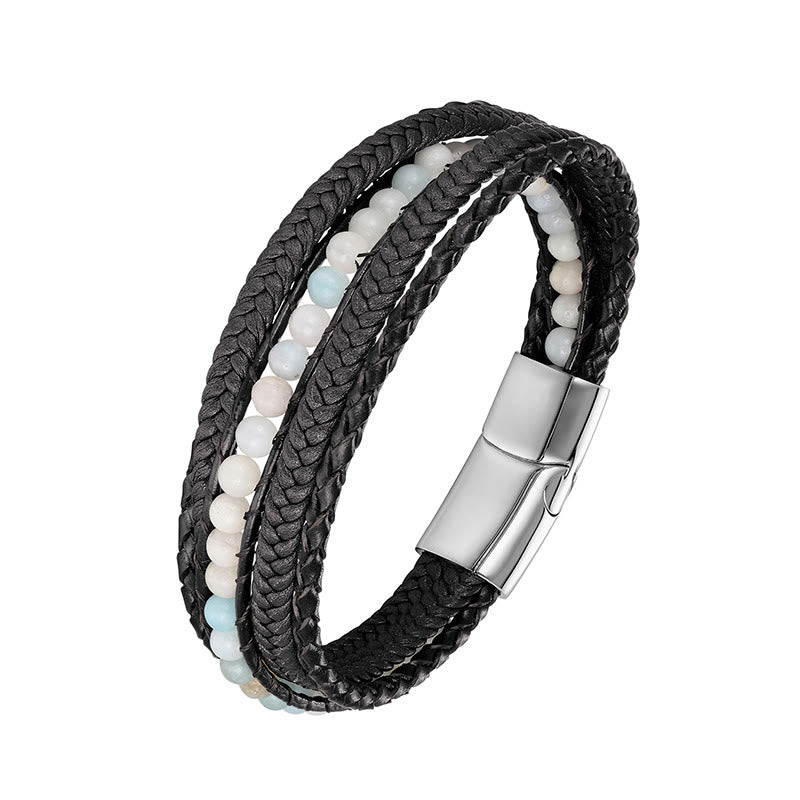 Diverse Mineral Beaded Leather Bracelet with Adjustable Buckle