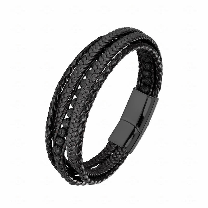 Diverse Mineral Beaded Leather Bracelet with Adjustable Buckle