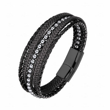 Diverse Mineral Beaded Leather Bracelet with Adjustable Buckle