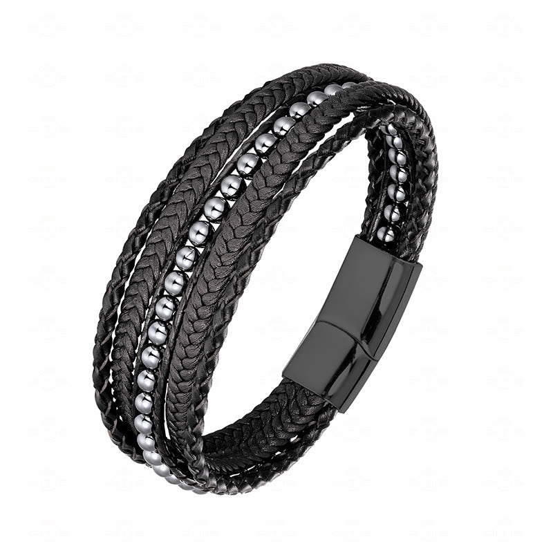Diverse Mineral Beaded Leather Bracelet with Adjustable Buckle