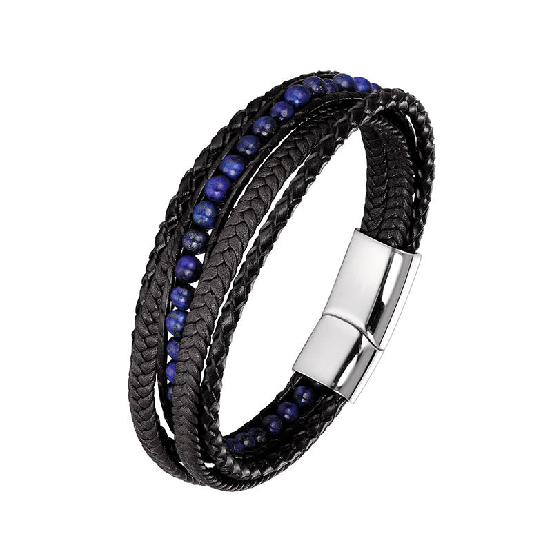 Diverse Mineral Beaded Leather Bracelet with Adjustable Buckle