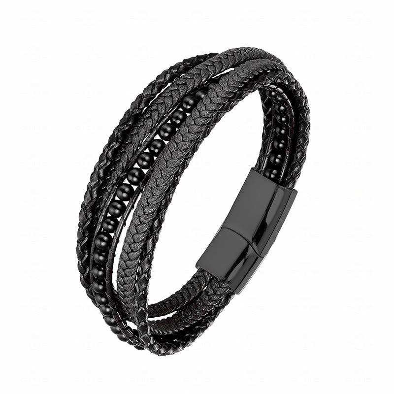 Diverse Mineral Beaded Leather Bracelet with Adjustable Buckle