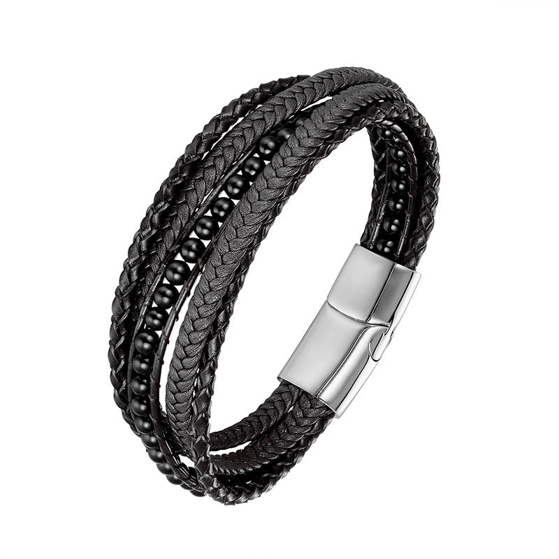 Diverse Mineral Beaded Leather Bracelet with Adjustable Buckle