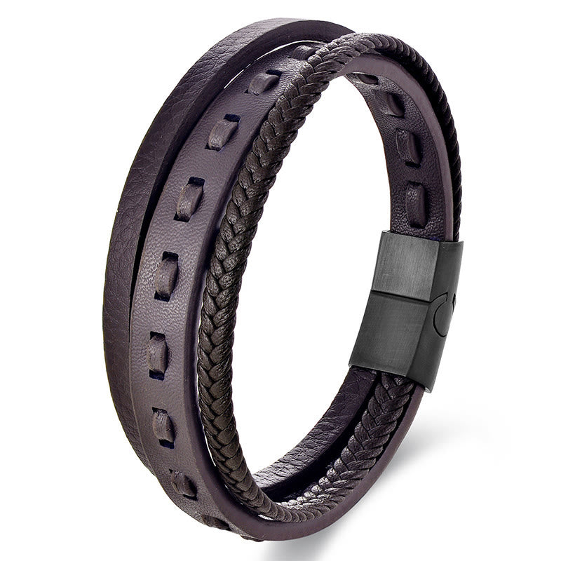 Titanium Steel Buckle Multilayered Braided Leather Calm Bracelet