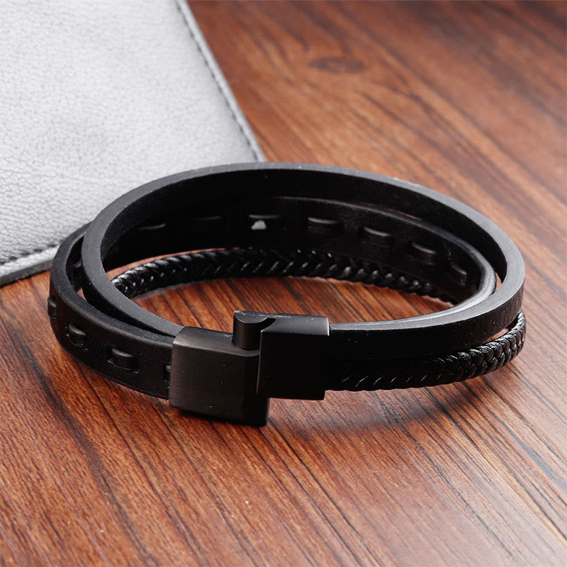 Titanium Steel Buckle Multilayered Braided Leather Calm Bracelet