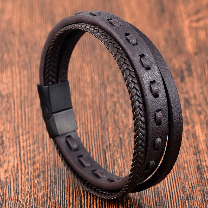 Titanium Steel Buckle Multilayered Braided Leather Calm Bracelet