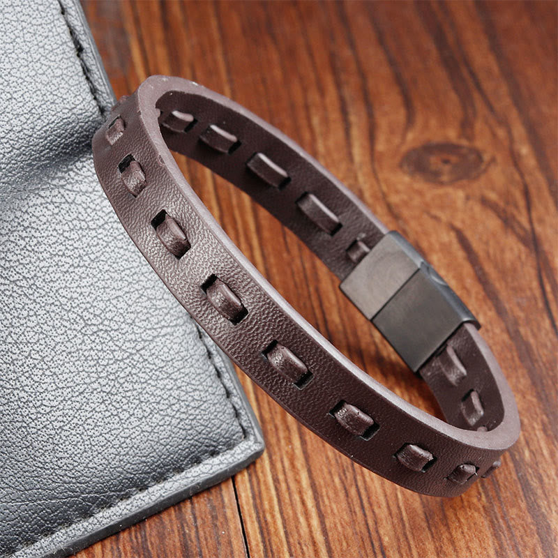 Titanium Steel Buckle Multilayered Braided Leather Calm Bracelet
