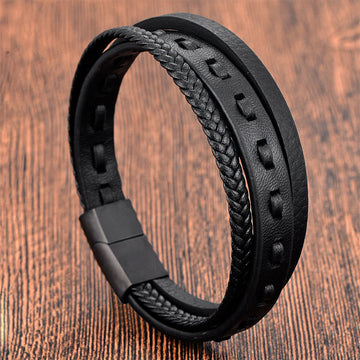 Titanium Steel Buckle Multilayered Braided Leather Calm Bracelet