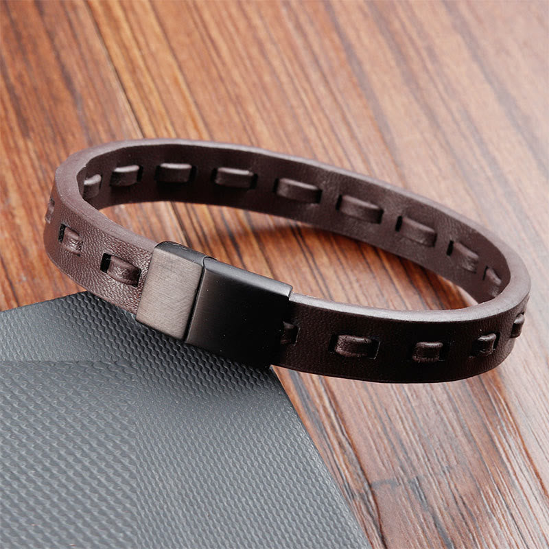 Titanium Steel Buckle Multilayered Braided Leather Calm Bracelet