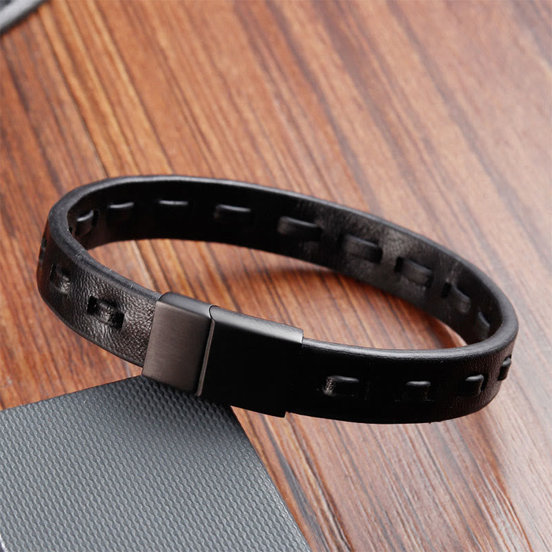 Titanium Steel Buckle Multilayered Braided Leather Calm Bracelet