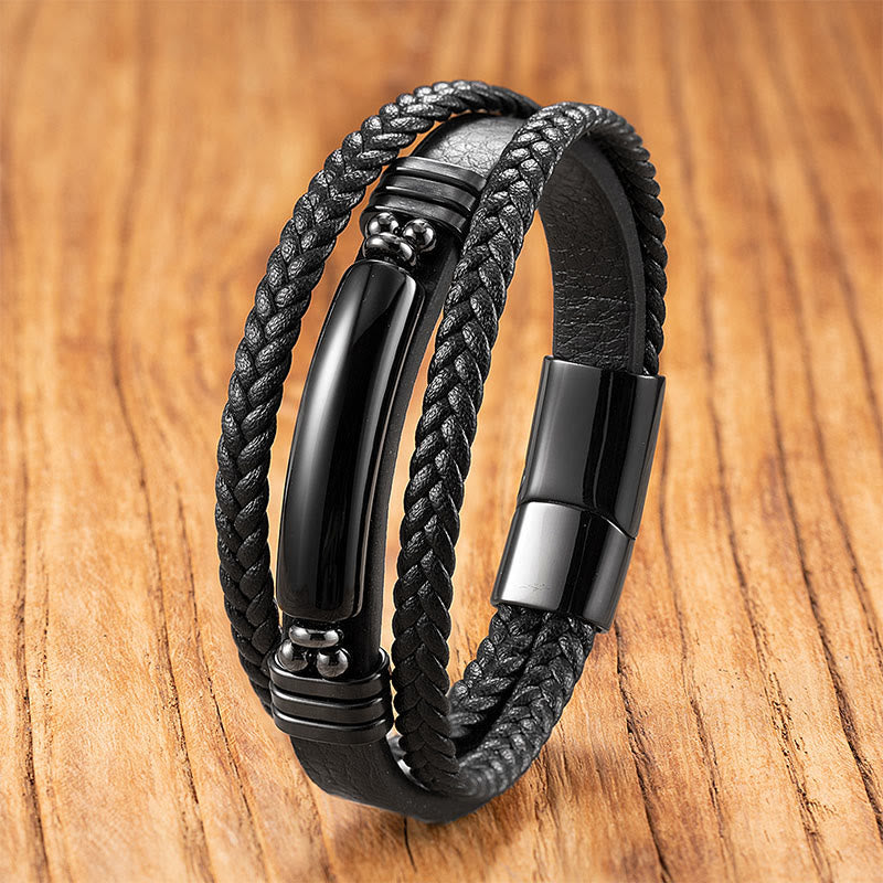 Hematite Lazurite Black Glitter Stone Pink Crystal Titanium Steel Leather Strengthen Bracelet