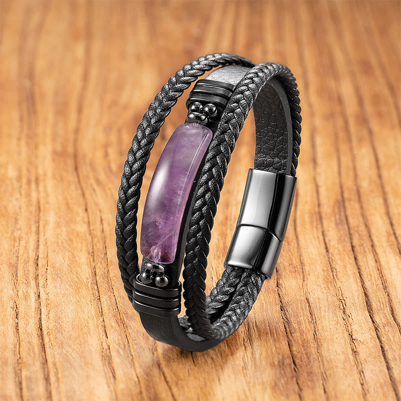 Hematite Lazurite Black Glitter Stone Pink Crystal Titanium Steel Leather Strengthen Bracelet