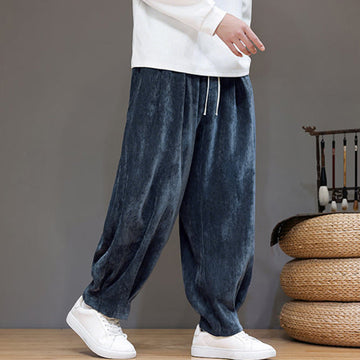Winter Pure Color Cotton Men's Harem Thickened Fleece-lined Pants With Pockets