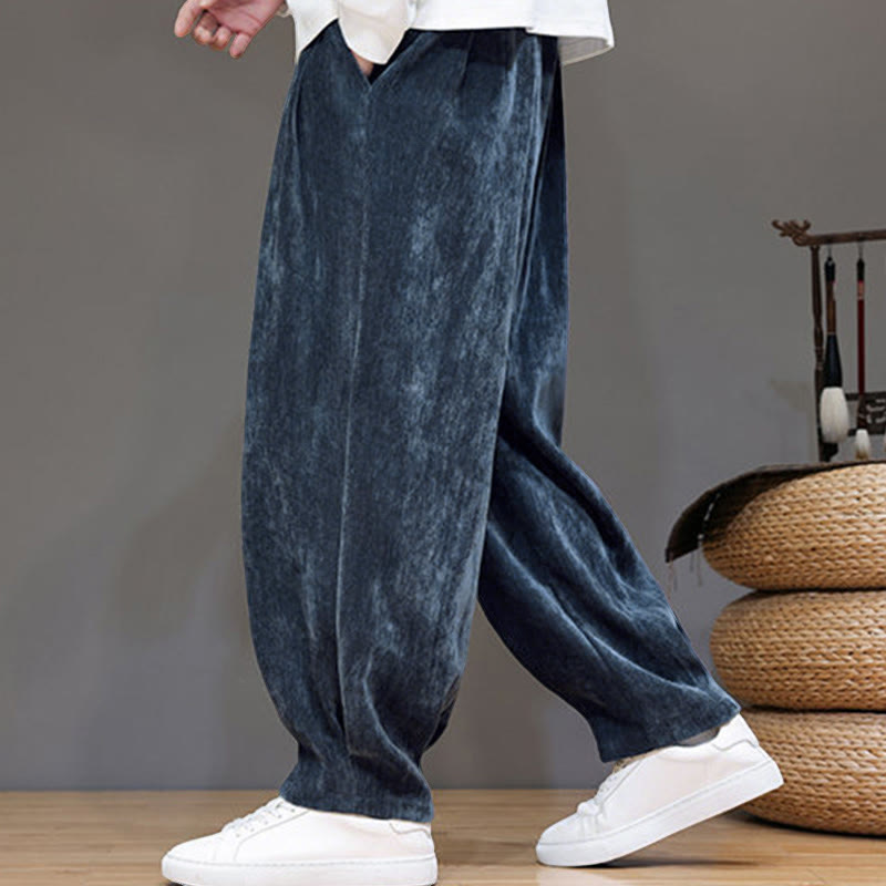 Winter Pure Color Cotton Men's Harem Thickened Fleece-lined Pants With Pockets