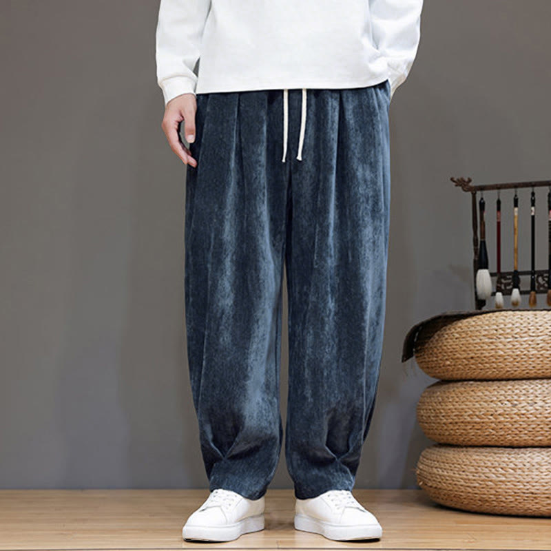 Winter Pure Color Cotton Men's Harem Thickened Fleece-lined Pants With Pockets