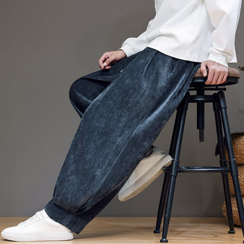 Winter Pure Color Cotton Men's Harem Thickened Fleece-lined Pants With Pockets
